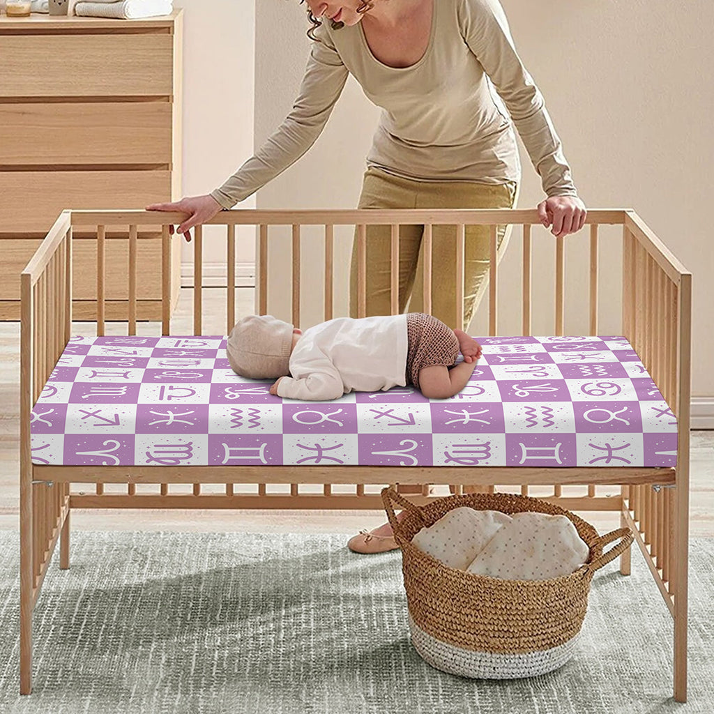 White And Purple Zodiac Signs Print Baby Crib Sheet
