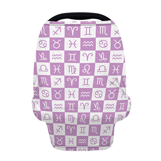 White And Purple Zodiac Signs Print Baby Seat Cover