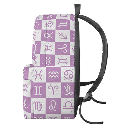 White And Purple Zodiac Signs Print Backpack