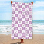 White And Purple Zodiac Signs Print Beach Towel
