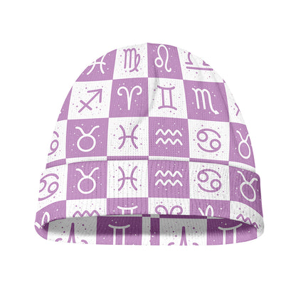White And Purple Zodiac Signs Print Beanie