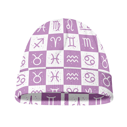 White And Purple Zodiac Signs Print Beanie