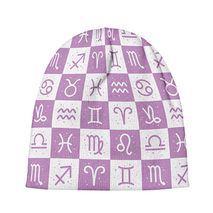 White And Purple Zodiac Signs Print Beanie