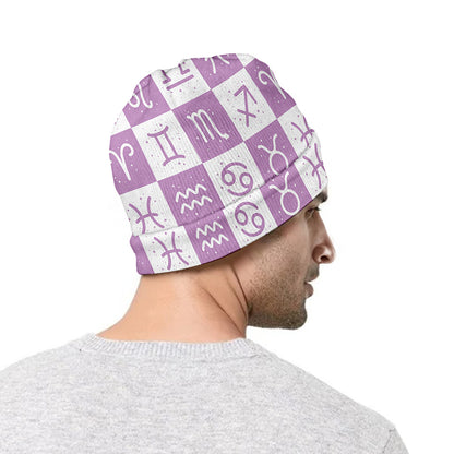 White And Purple Zodiac Signs Print Beanie