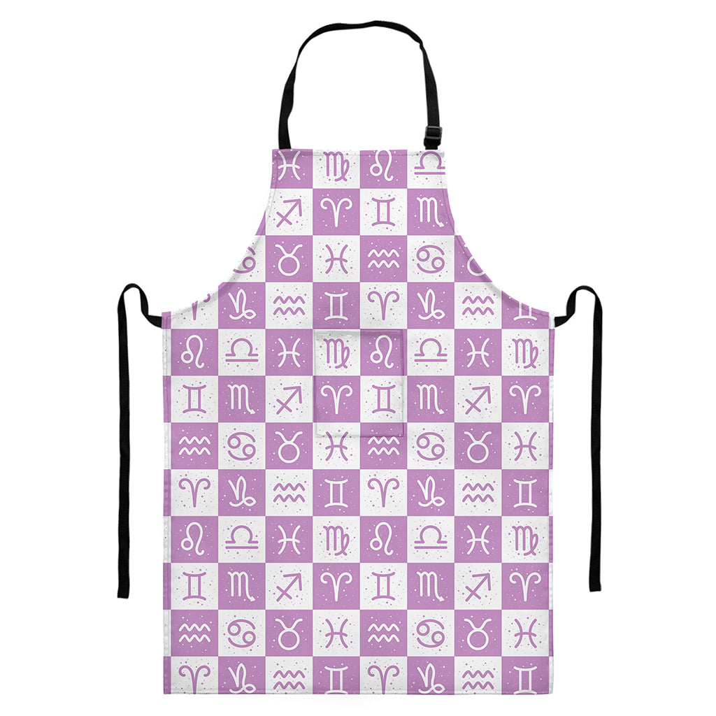 White And Purple Zodiac Signs Print Bib Apron With Pocket