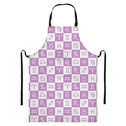 White And Purple Zodiac Signs Print Bib Apron With Pocket
