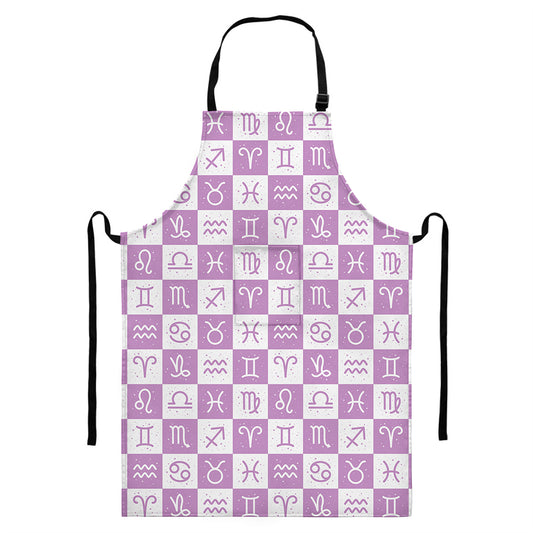White And Purple Zodiac Signs Print Bib Apron With Pocket
