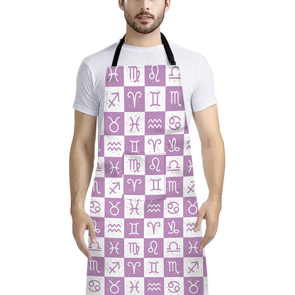 White And Purple Zodiac Signs Print Bib Apron With Pocket