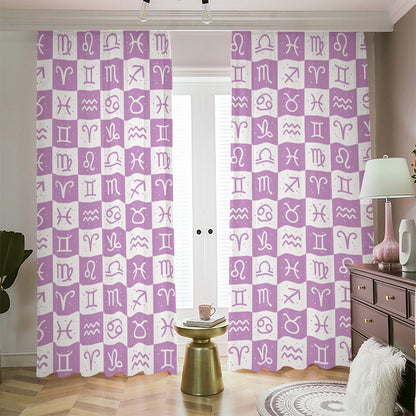 White And Purple Zodiac Signs Print Blackout Pencil Pleat Curtains