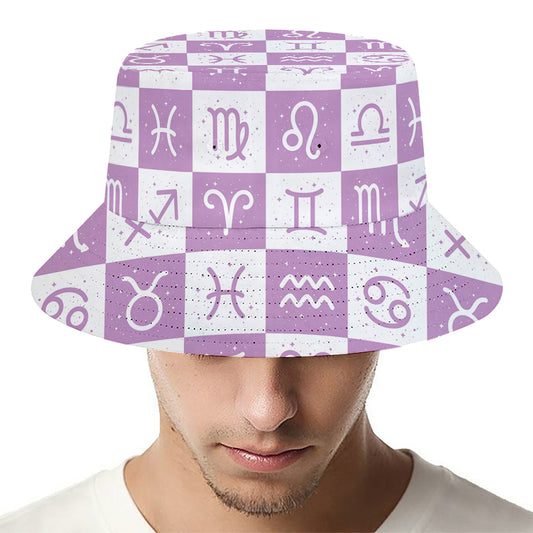 White And Purple Zodiac Signs Print Bucket Hat