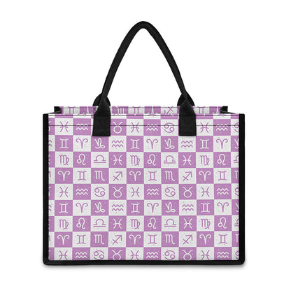 White And Purple Zodiac Signs Print Canvas Tote Bag
