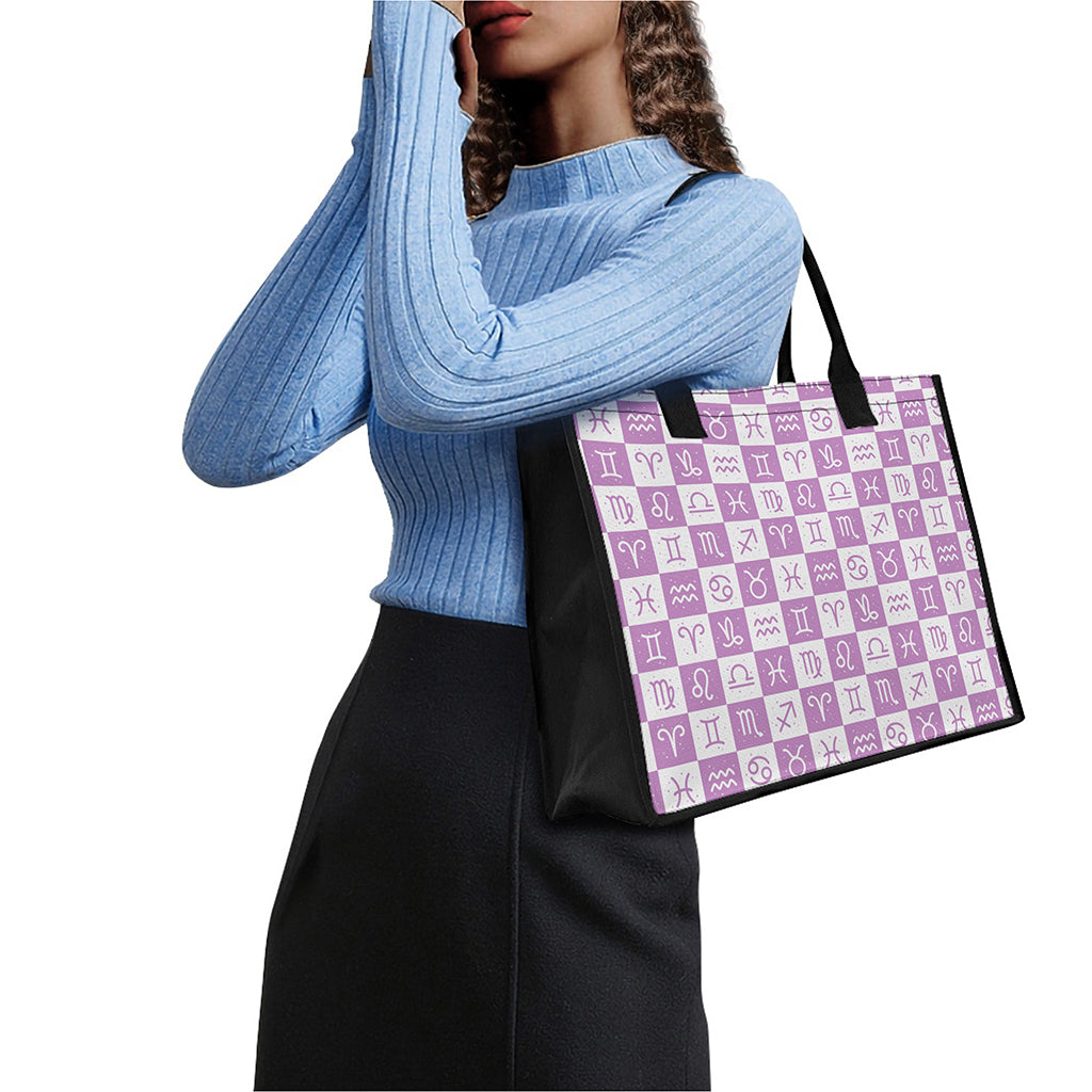 White And Purple Zodiac Signs Print Canvas Tote Bag