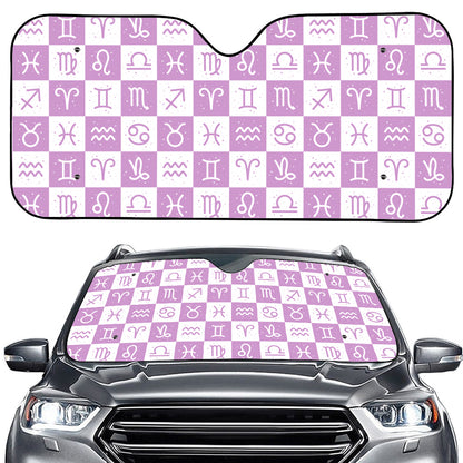 White And Purple Zodiac Signs Print Car Windshield Sun Shade