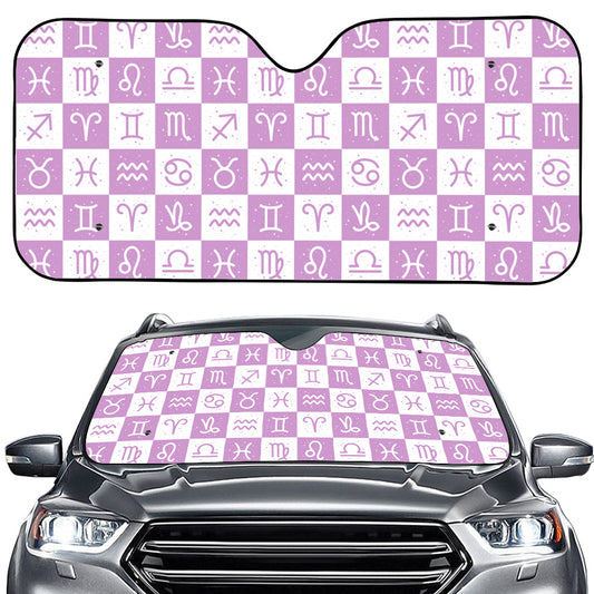 White And Purple Zodiac Signs Print Car Windshield Sun Shade