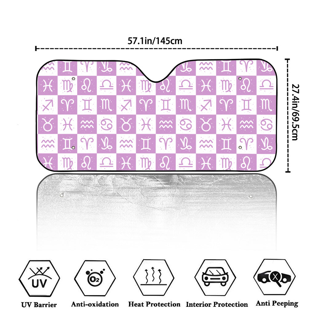 White And Purple Zodiac Signs Print Car Windshield Sun Shade