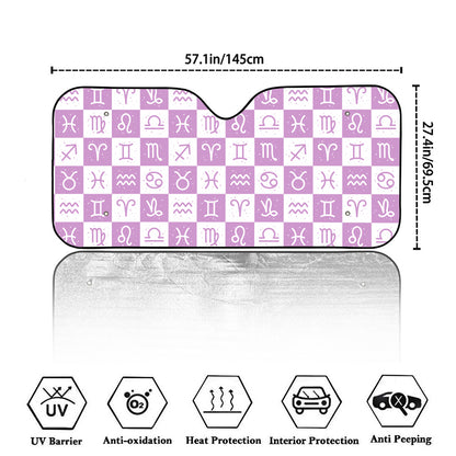 White And Purple Zodiac Signs Print Car Windshield Sun Shade