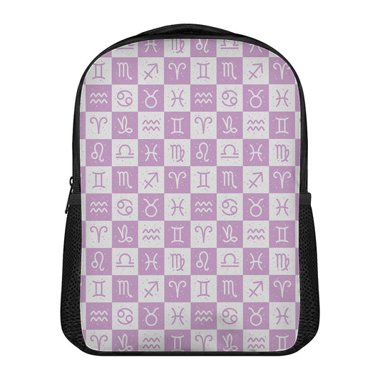 White And Purple Zodiac Signs Print Casual Backpack