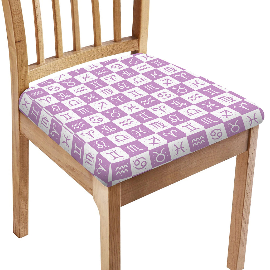 White And Purple Zodiac Signs Print Chair Cushion Cover