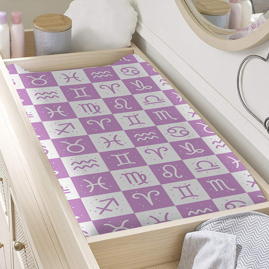 White And Purple Zodiac Signs Print Changing Pad Cover