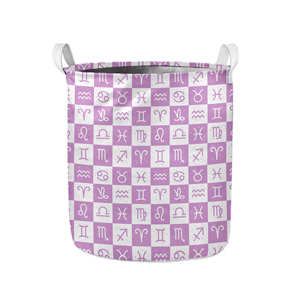 White And Purple Zodiac Signs Print Collapsible Laundry Basket