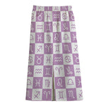 White And Purple Zodiac Signs Print Cotton Front Slit Maxi Skirt