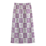 White And Purple Zodiac Signs Print Cotton Front Slit Maxi Skirt