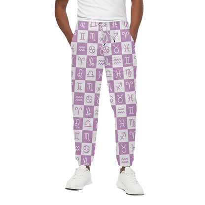 White And Purple Zodiac Signs Print Cotton Pants