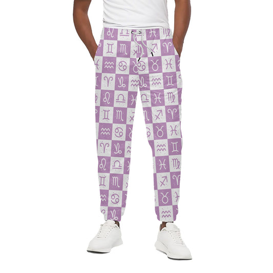 White And Purple Zodiac Signs Print Cotton Pants