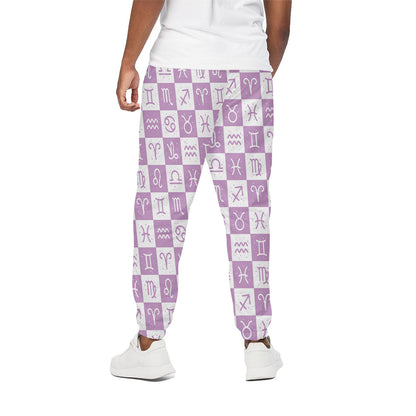 White And Purple Zodiac Signs Print Cotton Pants