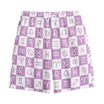 White And Purple Zodiac Signs Print Cotton Shorts