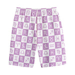 White And Purple Zodiac Signs Print Cotton Shorts