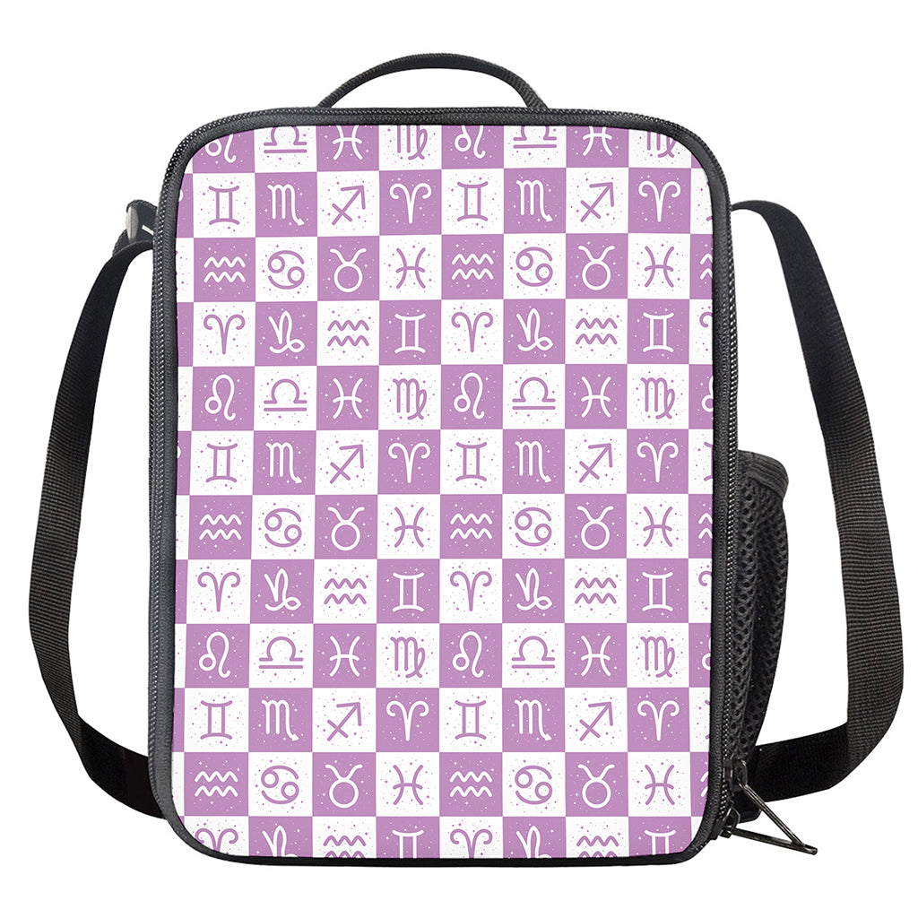 White And Purple Zodiac Signs Print Crossbody Lunch Bag