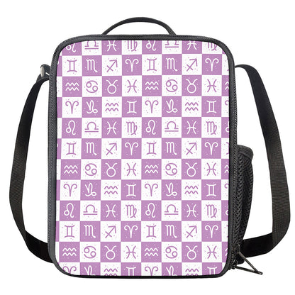 White And Purple Zodiac Signs Print Crossbody Lunch Bag