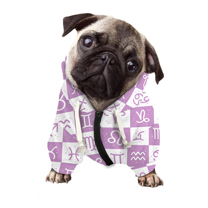 White And Purple Zodiac Signs Print Dog Zip Up Hoodie