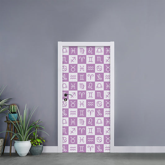 White And Purple Zodiac Signs Print Door Sticker