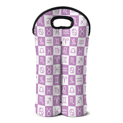 White And Purple Zodiac Signs Print Double Neoprene Wine Tote