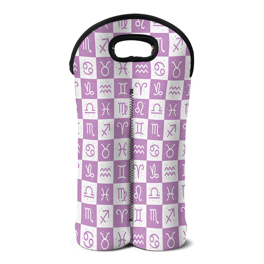 White And Purple Zodiac Signs Print Double Neoprene Wine Tote