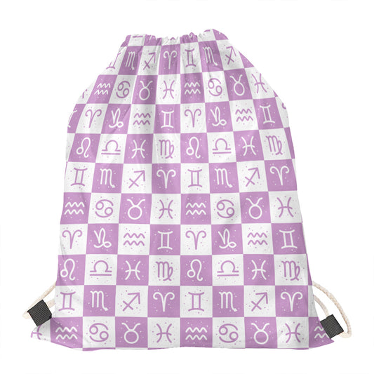 White And Purple Zodiac Signs Print Drawstring Bag