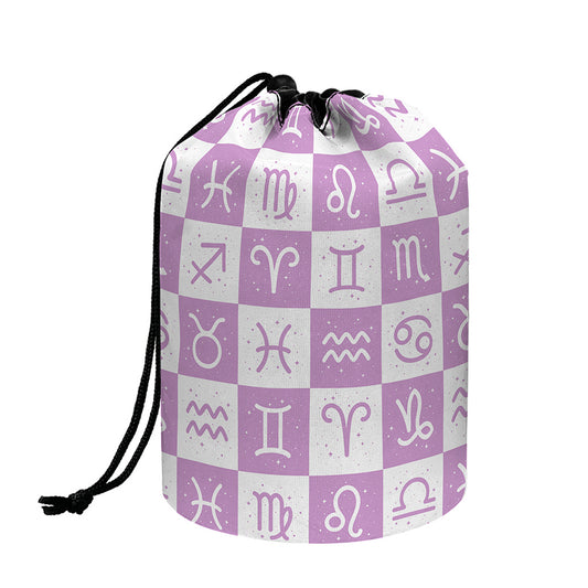 White And Purple Zodiac Signs Print Drawstring Makeup Bag