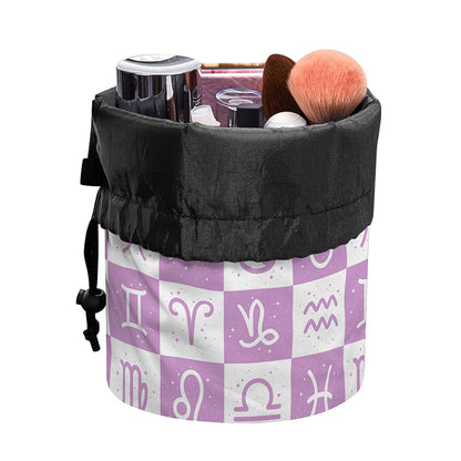 White And Purple Zodiac Signs Print Drawstring Makeup Bag