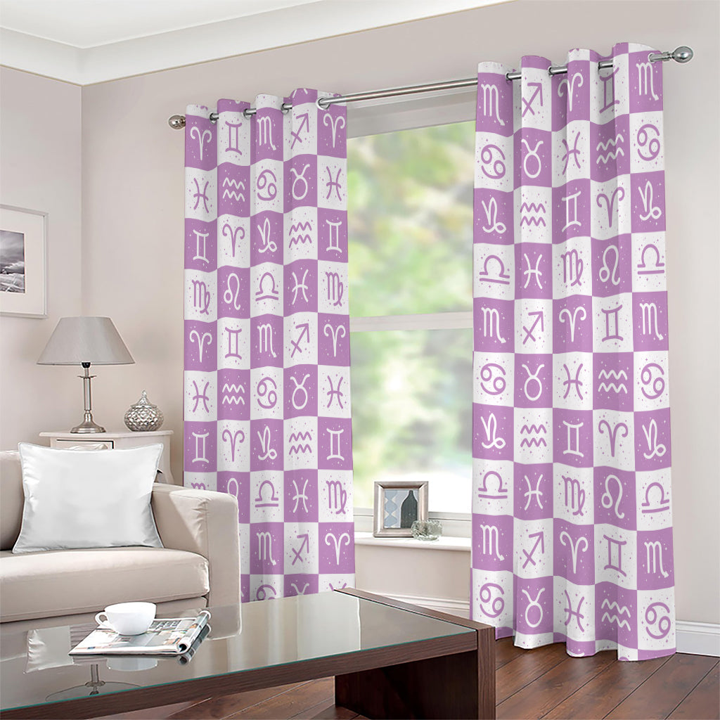 White And Purple Zodiac Signs Print Extra Wide Grommet Curtains