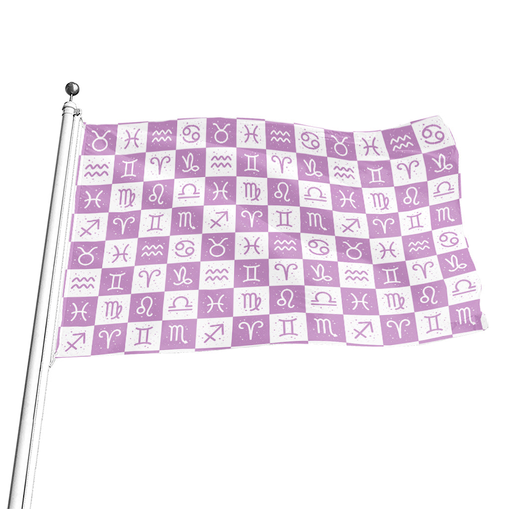 White And Purple Zodiac Signs Print Flag