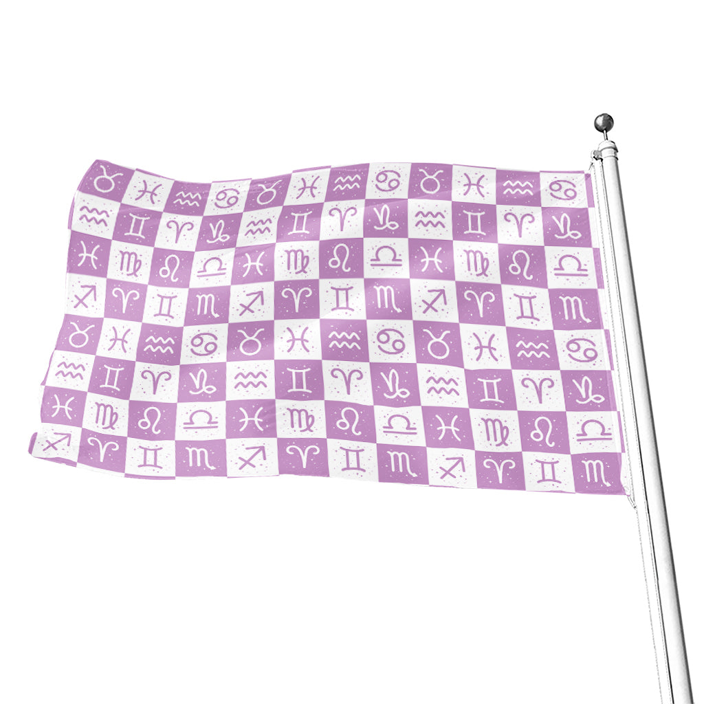 White And Purple Zodiac Signs Print Flag