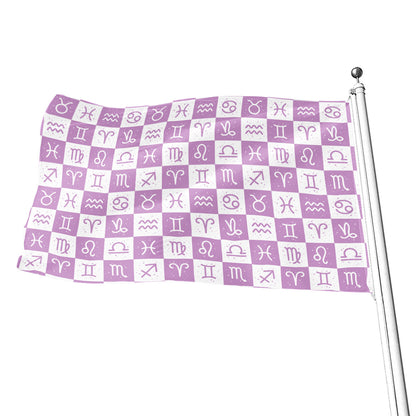 White And Purple Zodiac Signs Print Flag