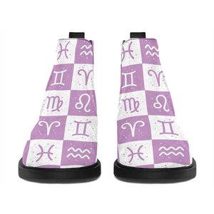 White And Purple Zodiac Signs Print Flat Ankle Boots