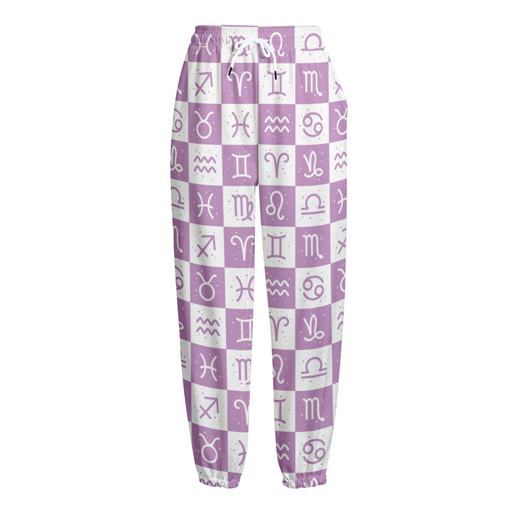 White And Purple Zodiac Signs Print Fleece Lined Knit Pants