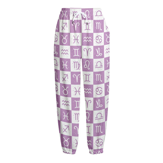 White And Purple Zodiac Signs Print Fleece Lined Knit Pants