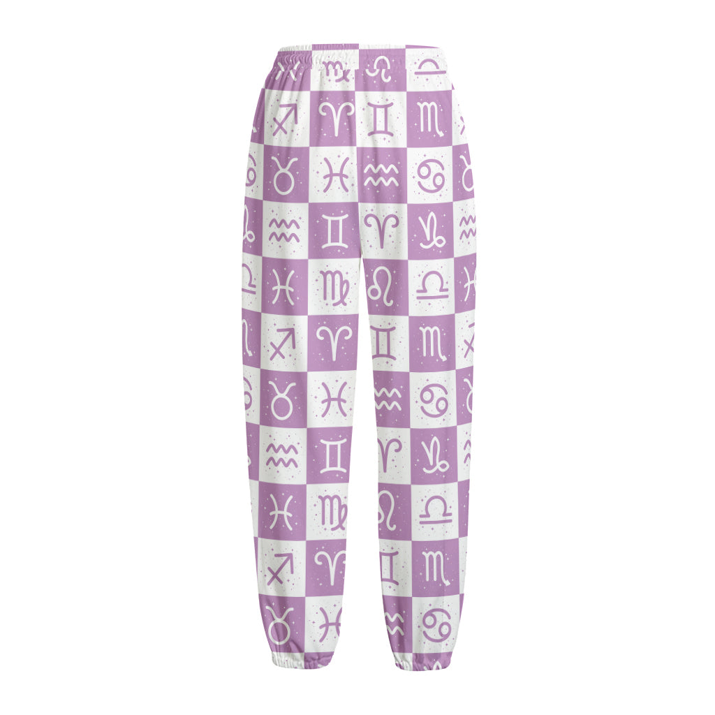 White And Purple Zodiac Signs Print Fleece Lined Knit Pants