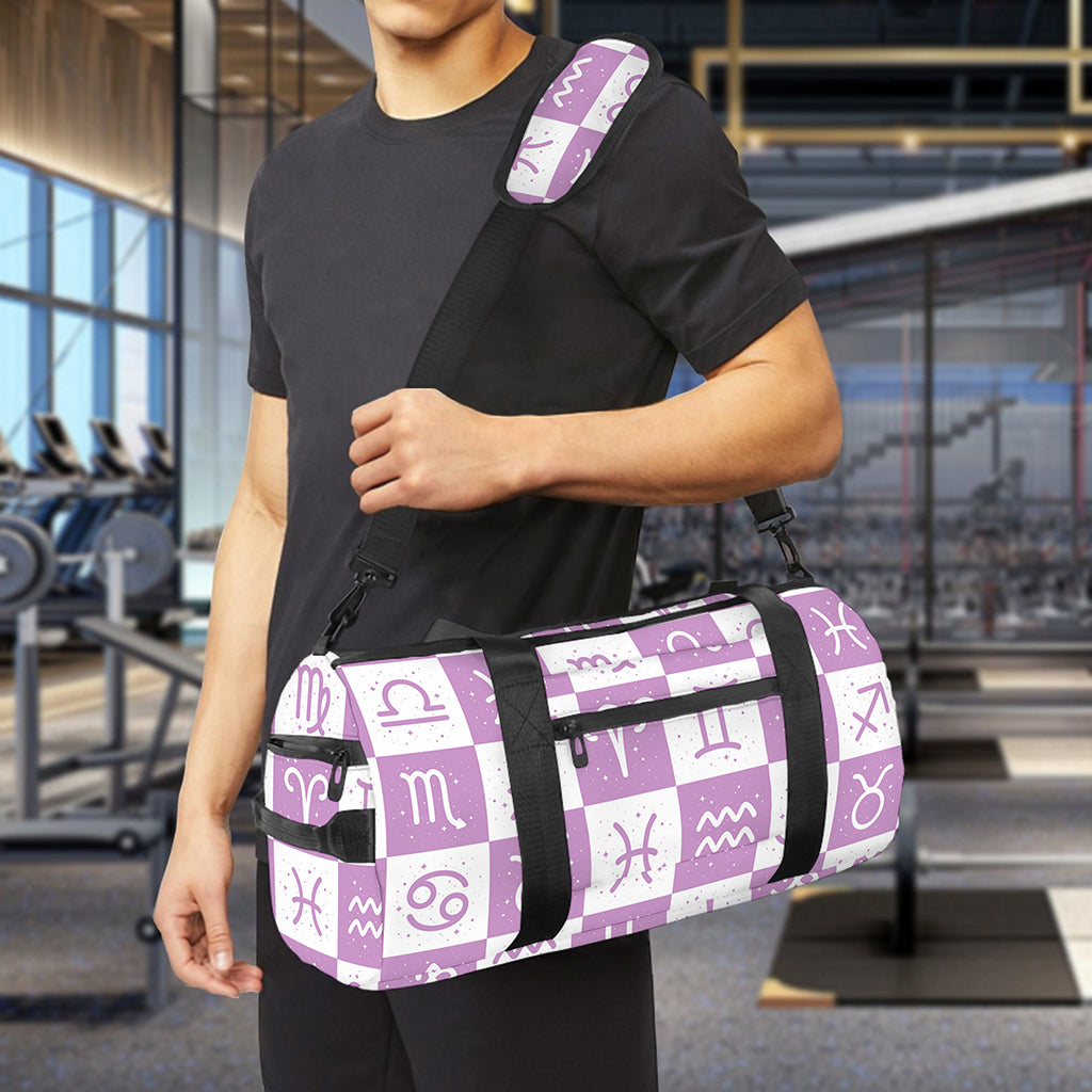 White And Purple Zodiac Signs Print Gym Bag