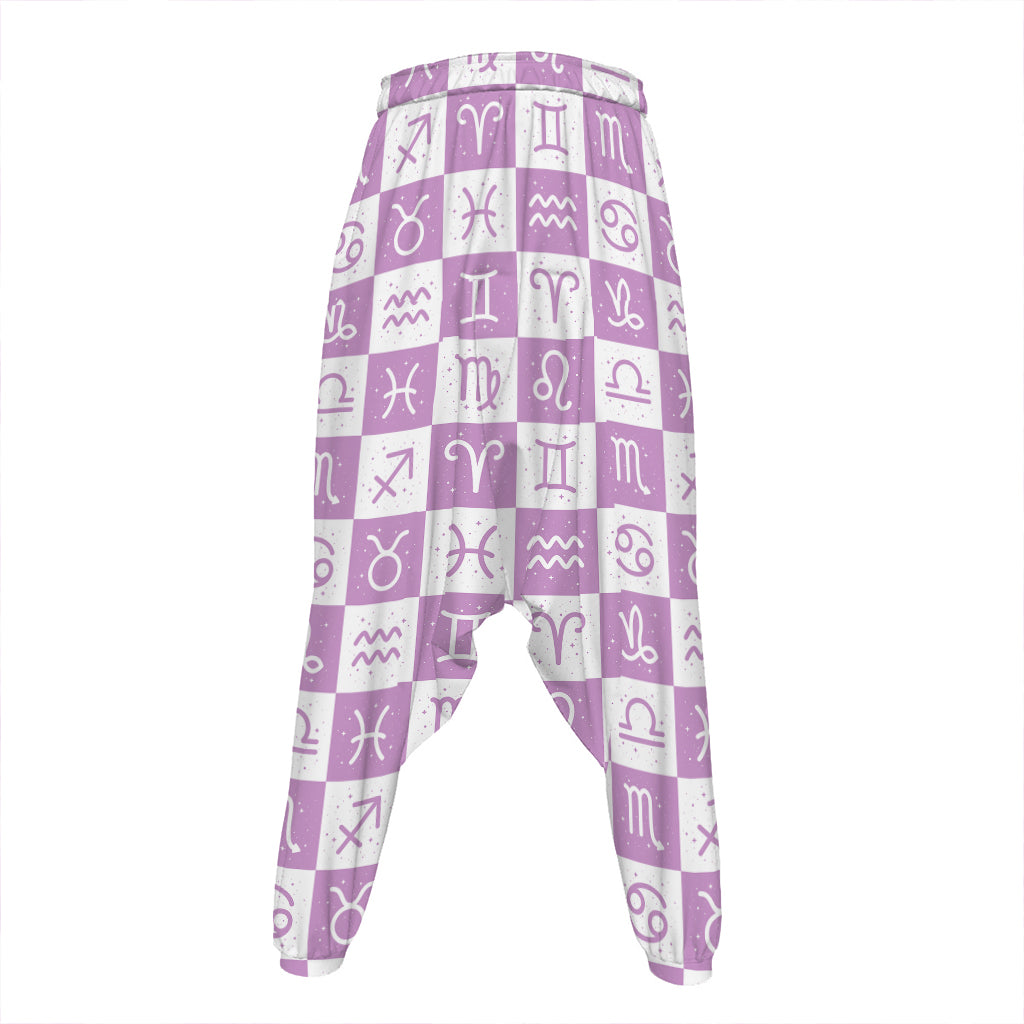 White And Purple Zodiac Signs Print Hammer Pants